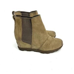 Sorel Boots Size 8 Womens Ash Brown Joan Of Arctic Wedge II Leather Chelsea